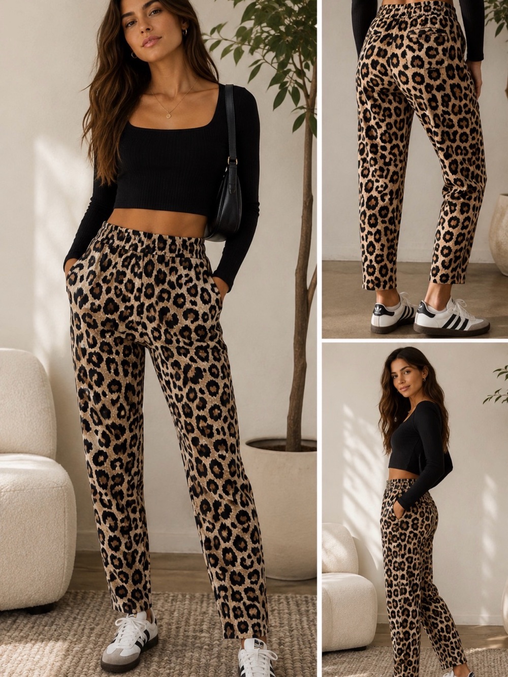 Banana Republic Leopard Print Straight Leg Pants in Brown and Black
